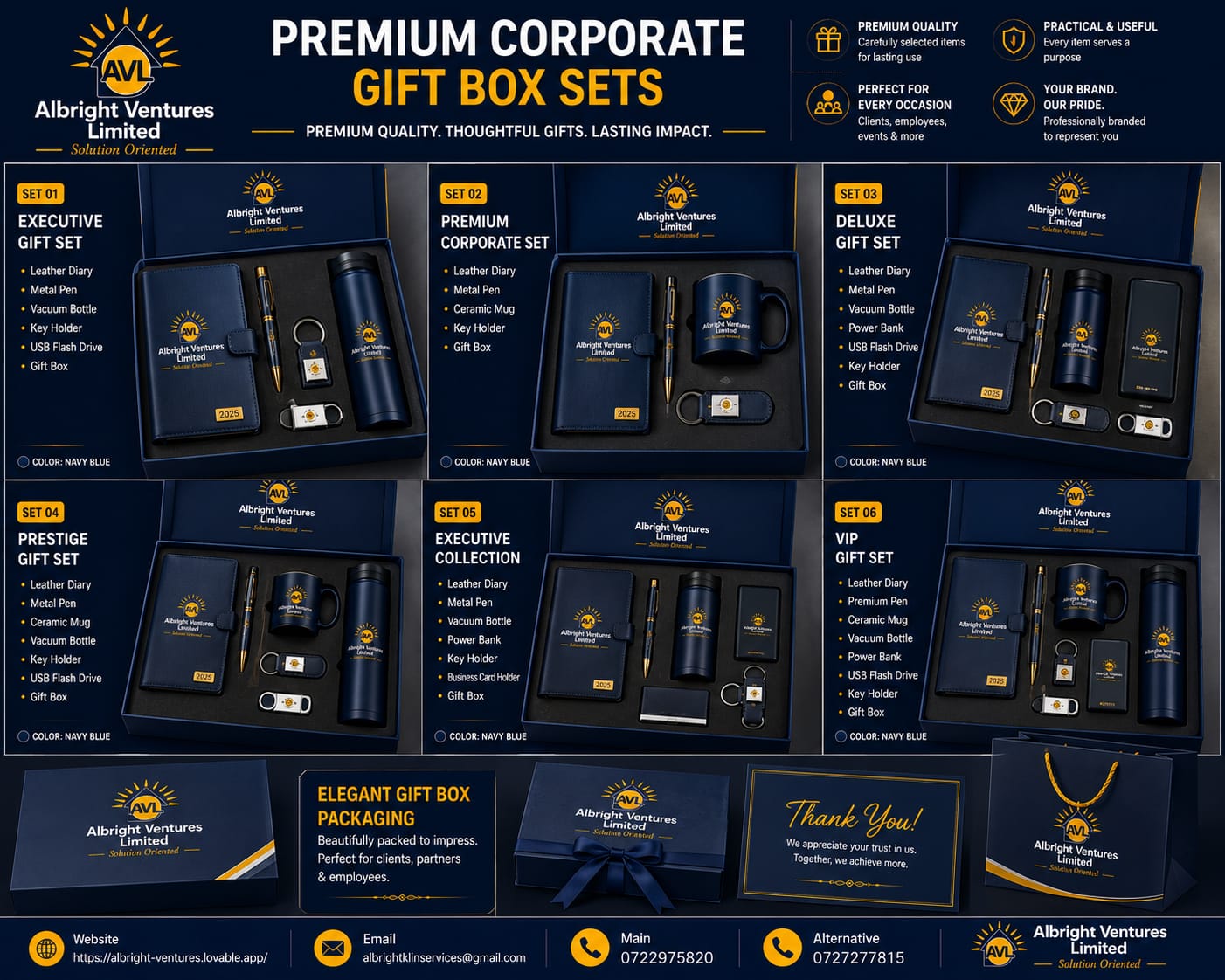 Printed business cards, brochures and catalogues