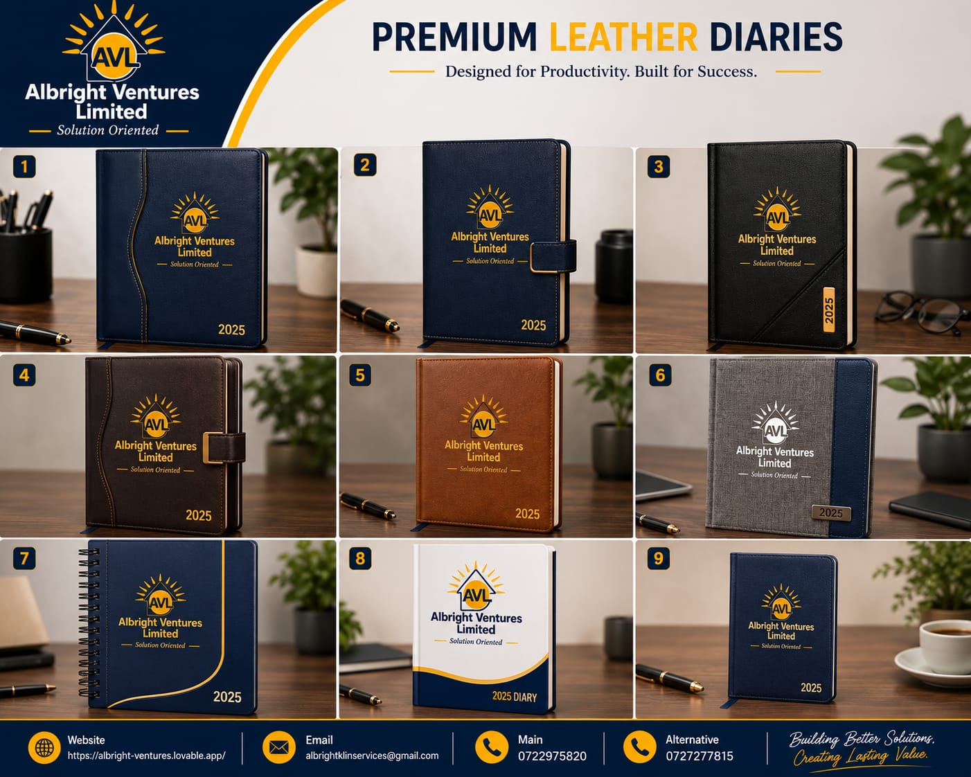 AVL premium leather diaries collection in nine styles and finishes