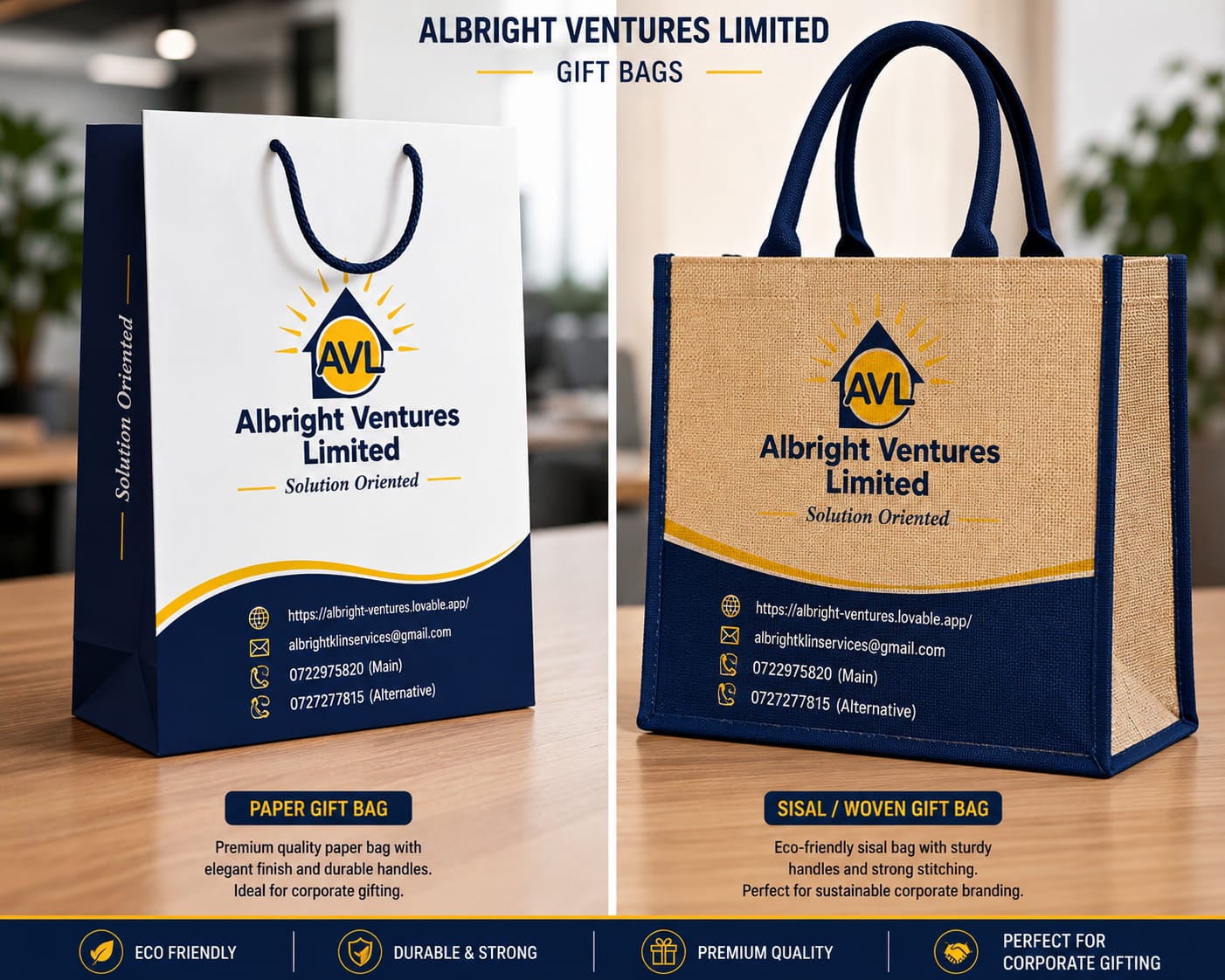 AVL branded paper and sisal corporate gift bags